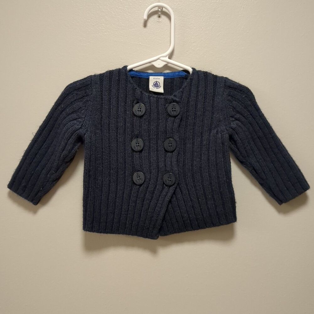 Petit Bateau Navy Knit Wool Cotton Cardigan Sweater – Baby Boys Size 6 Months